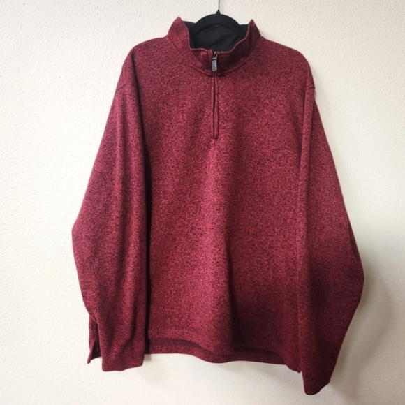 Wrangler Authentics Men's 1/4 Zip Marled Knit Pullover Sweater in Burgundy Red - Picture 1 of 6